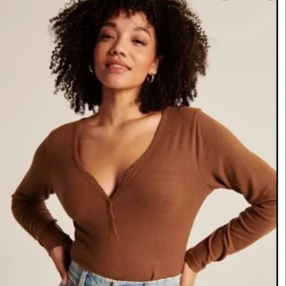 Abercrombie & Fitch Tops - Abercrombie & Fitch Soft AF Cozy brown long sleeve bodysuit size Large